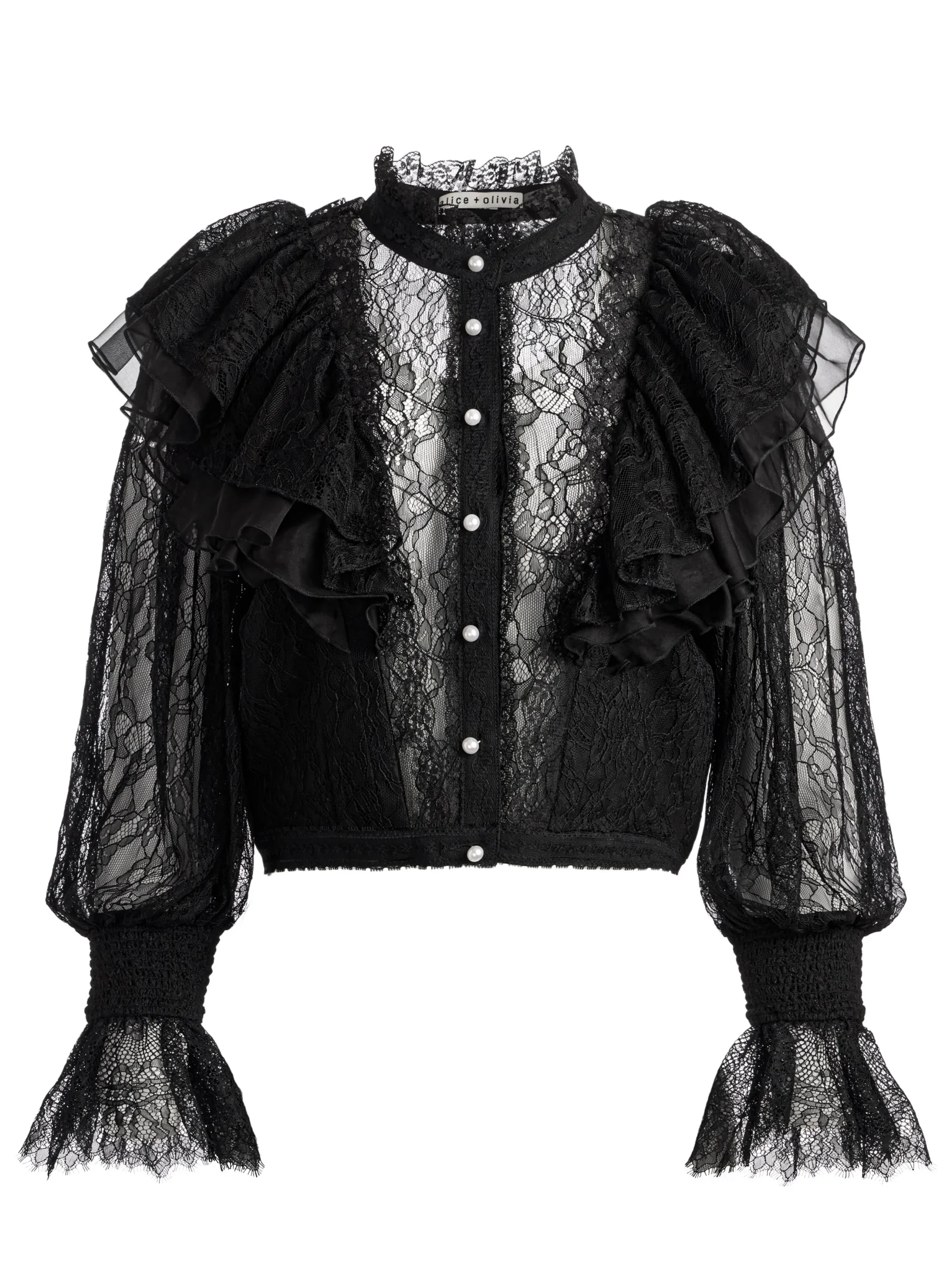 DELPHA RUFFLE LACE BLOUSON SLEEVE CROPPED TOP