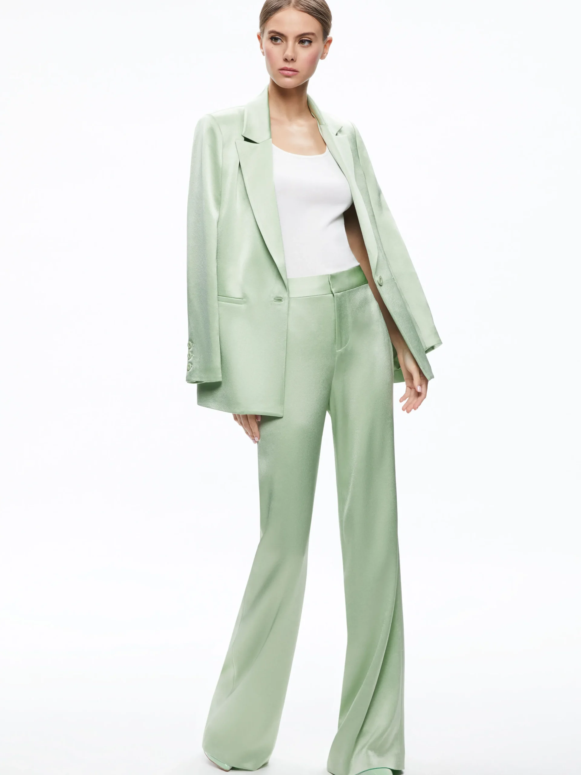 DENNY NOTCH COLLAR BOYFRIEND BLAZER + DEANNA HIGH WAISTED BOOTCUT PANT