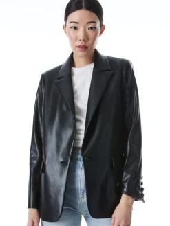 DENNY VEGAN LEATHER NOTCH COLLAR BLAZER