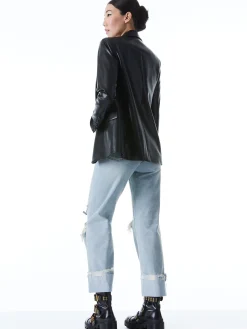 DENNY VEGAN LEATHER NOTCH COLLAR BLAZER