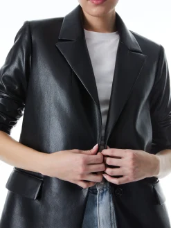DENNY VEGAN LEATHER NOTCH COLLAR BLAZER