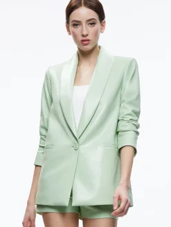 DENNY VEGAN LEATHER SHAWL COLLAR BLAZER + OLIVIA VEGAN LEATHER SHORT