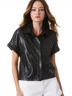 EDYTH VEGAN LEATHER BUTTON DOWN