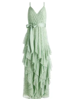 EMELIA V-NECK EYELET RUFFLE MAXI DRESS