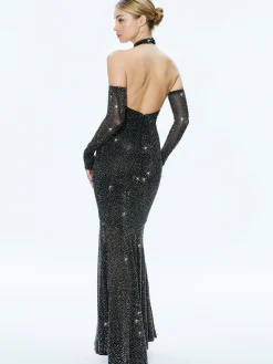 FABIOLA EMBELLISHED HALTER NECK GOWN