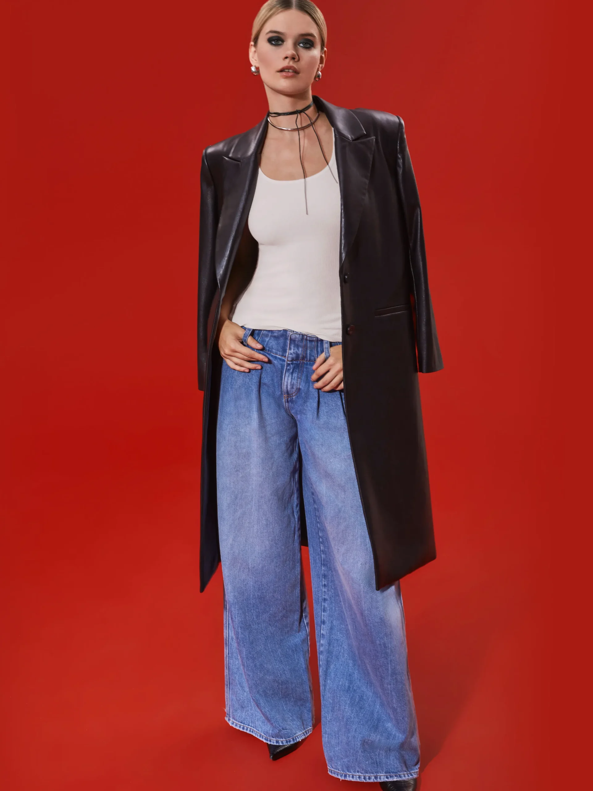 FIERRO VEGAN LEATHER LONG BLAZER