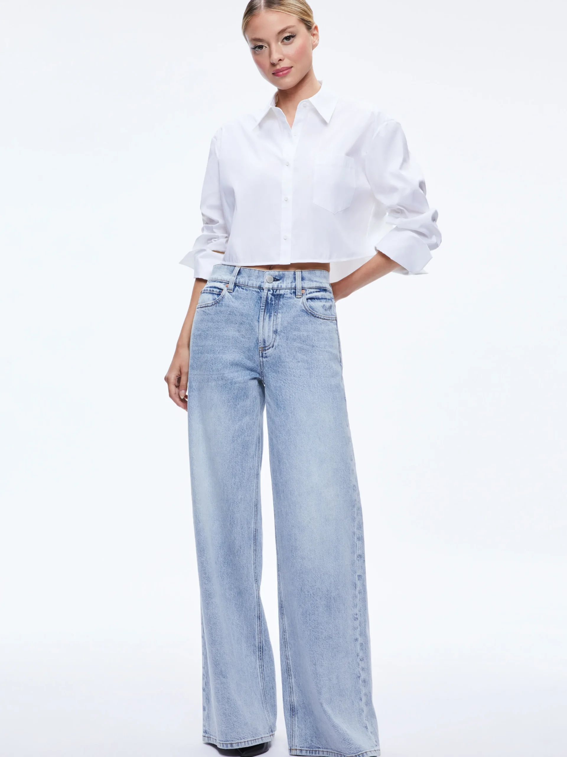 FINELY CROPPED OVERSIZED BUTTON DOWN SHIRT
