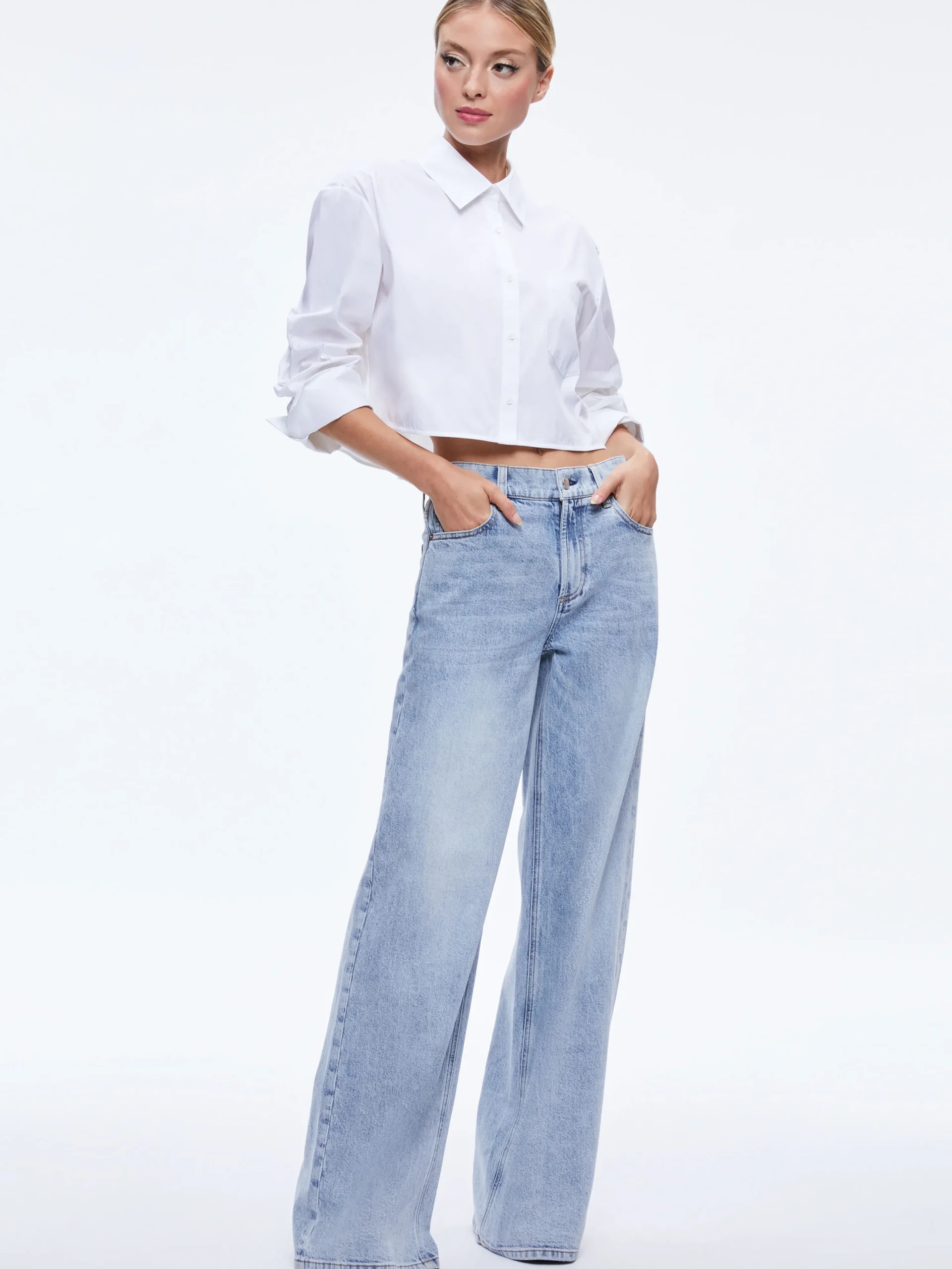 FINELY CROPPED OVERSIZED BUTTON DOWN SHIRT