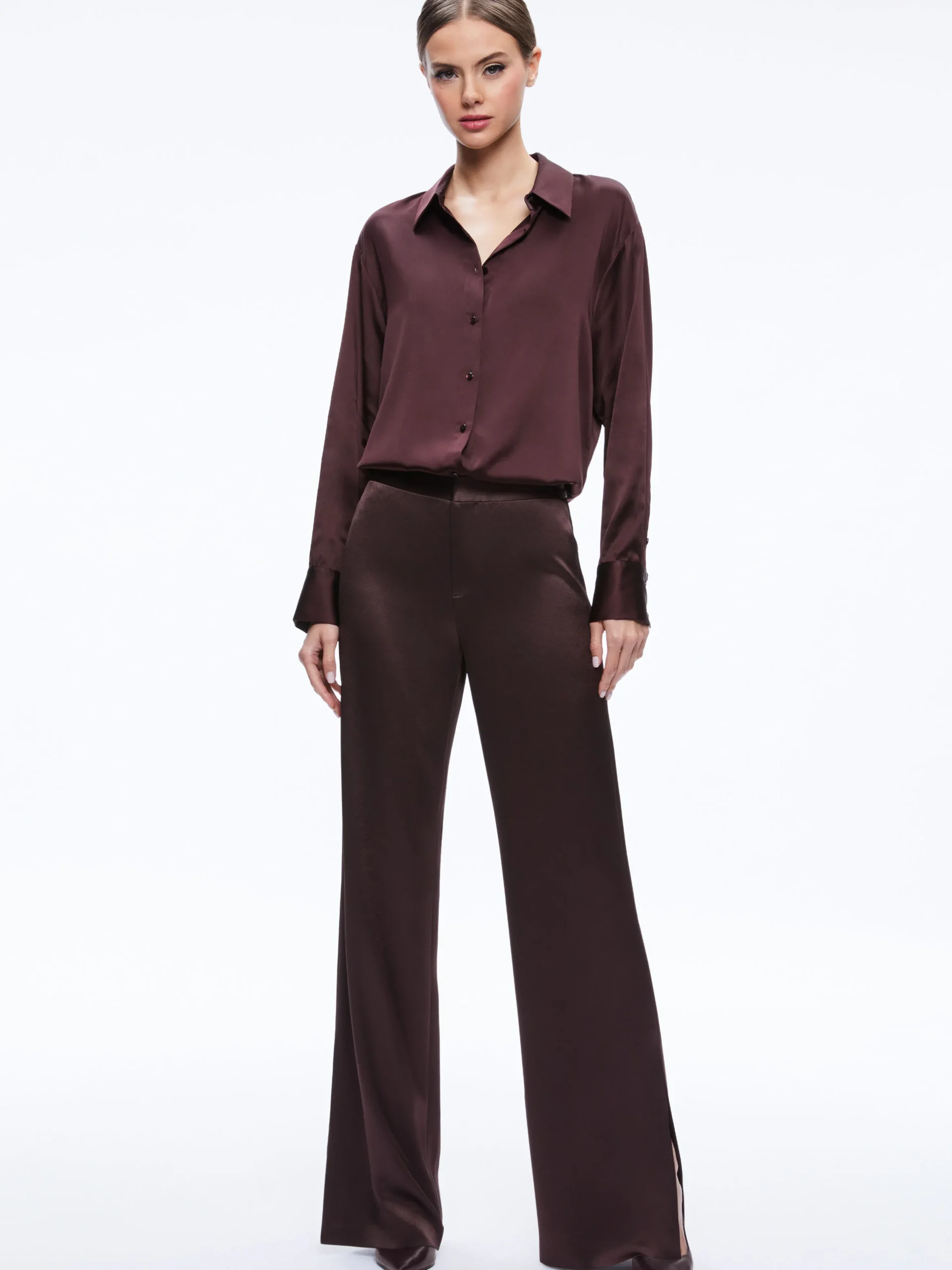 FINELY OVERSIZED BUTTON DOWN SHIRT + JC WIDE LEG SIDE SLIT PANT
