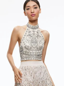 GATZ EMBELLISHED HIGH NECK TOP + CATRINA EMBELLISHED GOWN MAXI SKIRT