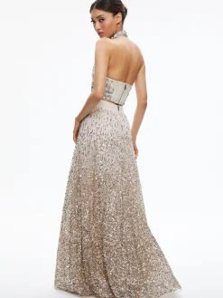 GATZ EMBELLISHED HIGH NECK TOP + CATRINA EMBELLISHED GOWN MAXI SKIRT