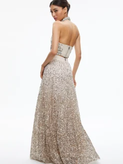 GATZ EMBELLISHED HIGH NECK TOP + CATRINA EMBELLISHED GOWN MAXI SKIRT