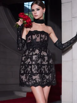 GERDA STRAPLESS SEQUIN LACE MINI GOWN