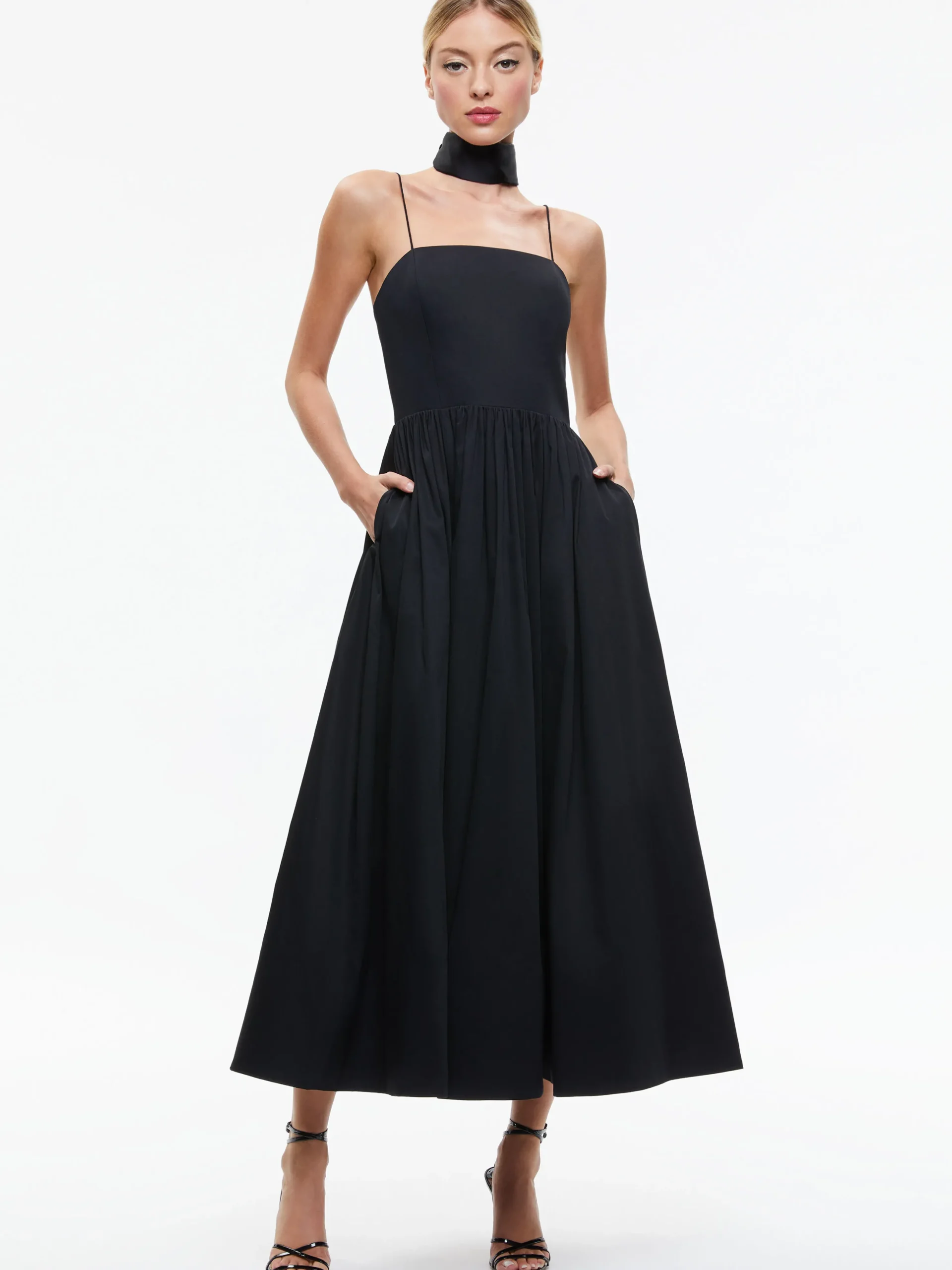 GLYNIS SPAGHETTI STRAP SCARF MIDI DRESS