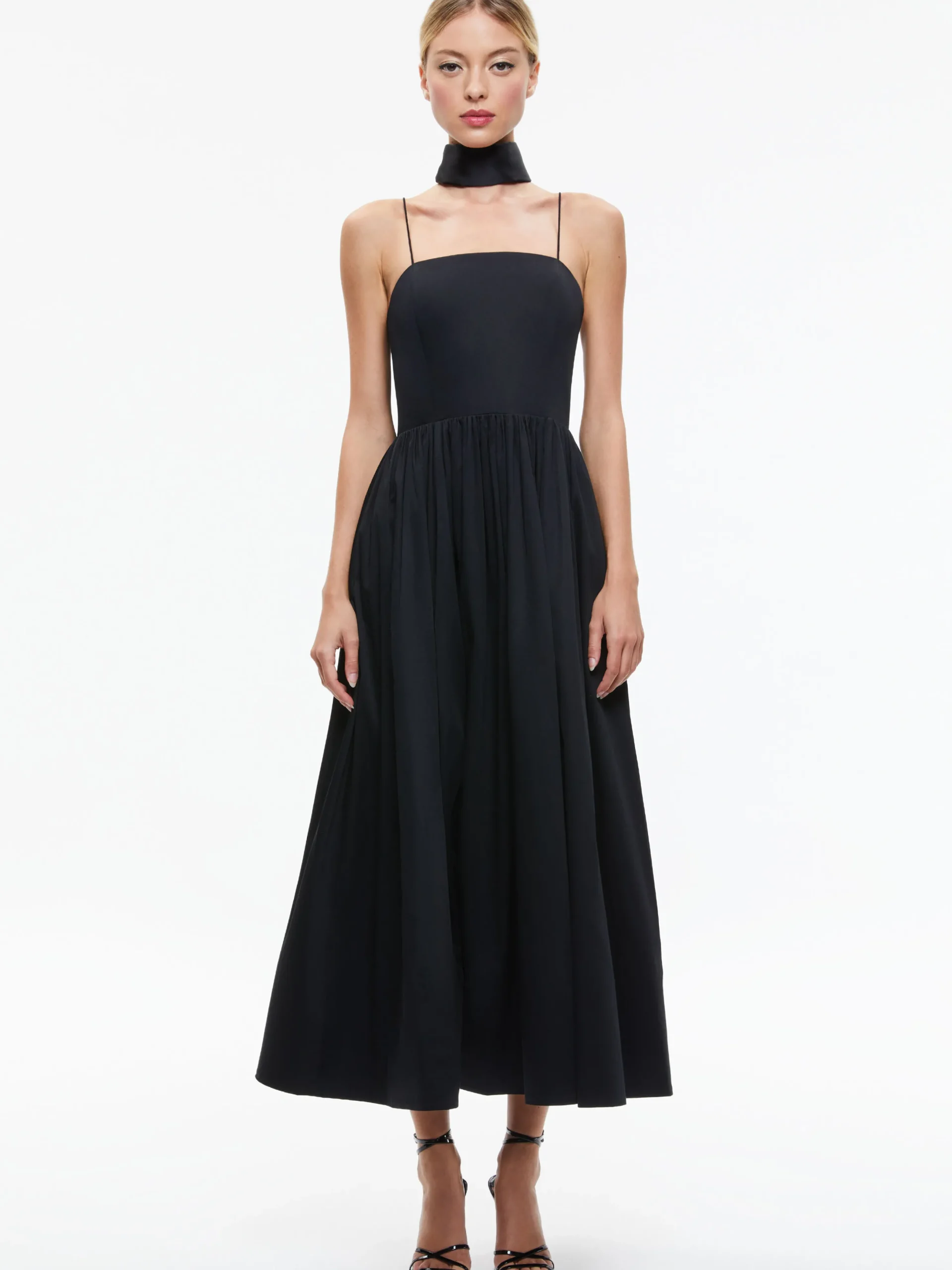 GLYNIS SPAGHETTI STRAP SCARF MIDI DRESS