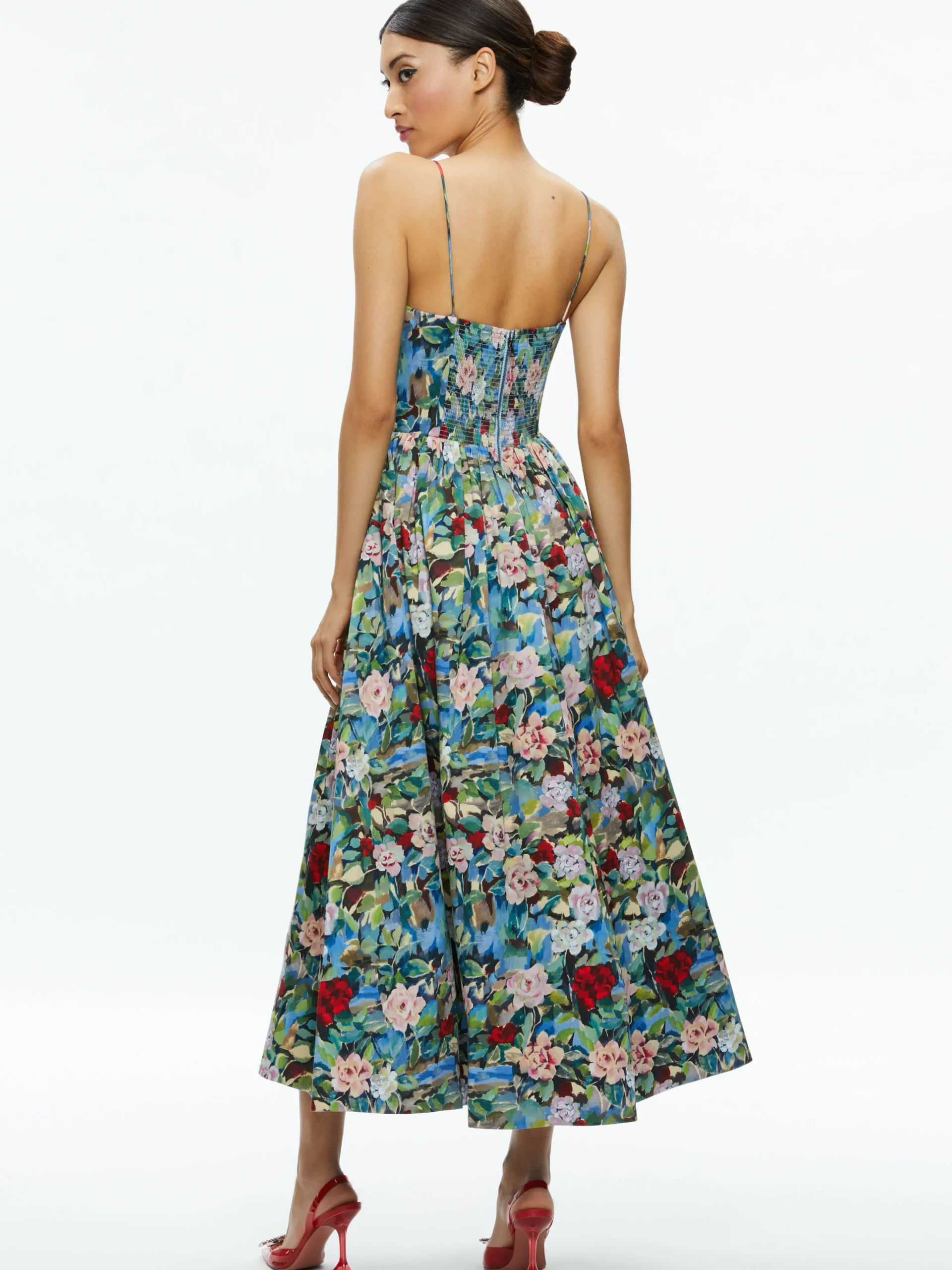 GLYNIS SPAGHETTI STRAP SCARF MIDI DRESS