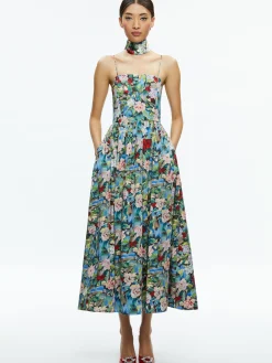 GLYNIS SPAGHETTI STRAP SCARF MIDI DRESS