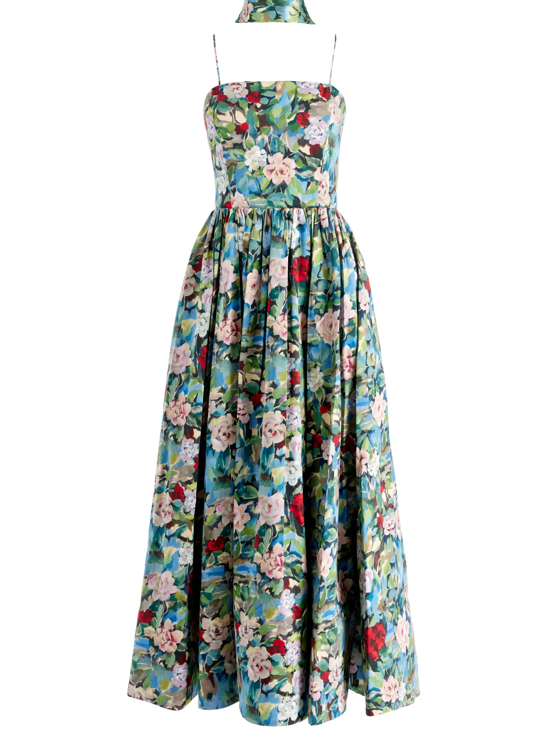 GLYNIS SPAGHETTI STRAP SCARF MIDI DRESS