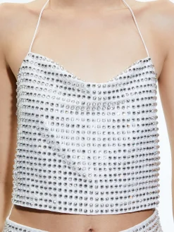 GRAZI EMBELLISHED TIE BACK CROP TOP