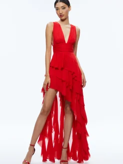 HOLLY ASYMMETRIC RUFFLE MAXI DRESS