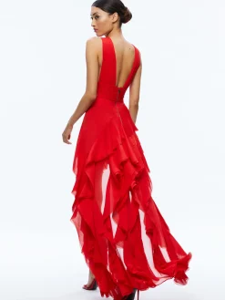 HOLLY ASYMMETRIC RUFFLE MAXI DRESS