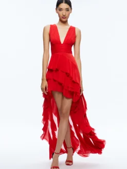 HOLLY ASYMMETRIC RUFFLE MAXI DRESS