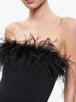 IDELL OFF SHOULDER FEATHER TRIM JUMPSUIT