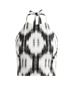 IKAT PRINT DOMINO KIMONO WITH TIE BELT + ASH TIE NECK HALTER TOP + TANDY SHORTS