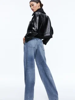 ISAIAH VEGAN LEATHER FAUX SHEARLING CROPPED JACKET