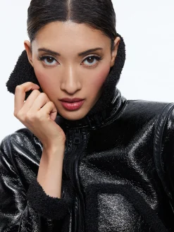 ISAIAH VEGAN LEATHER FAUX SHEARLING CROPPED JACKET
