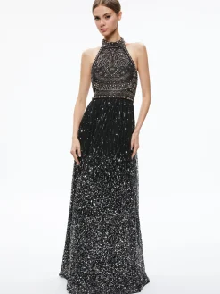 JAEL EMBELLISHED HALTER NECK MAXI GOWN