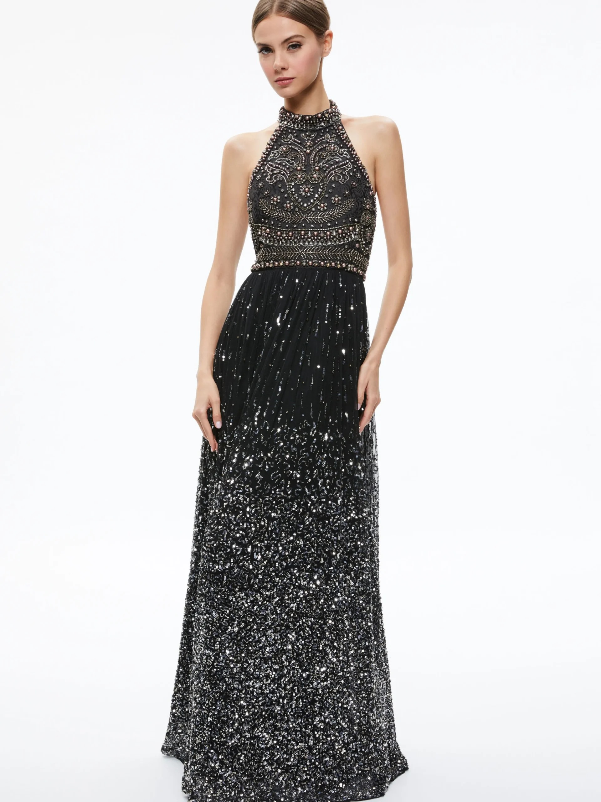 JAEL EMBELLISHED HALTER NECK MAXI GOWN