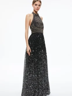 JAEL EMBELLISHED HALTER NECK MAXI GOWN