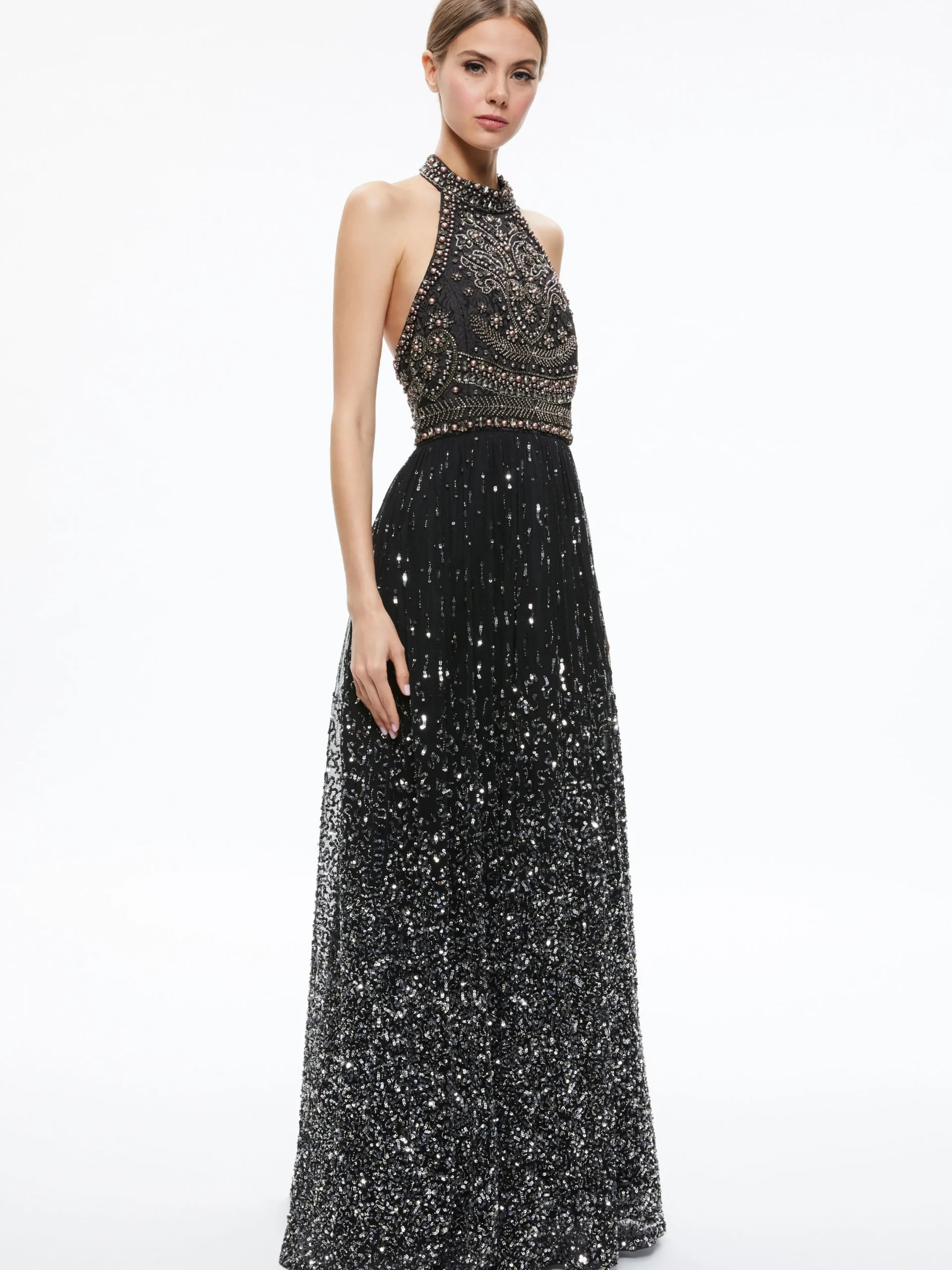 JAEL EMBELLISHED HALTER NECK MAXI GOWN