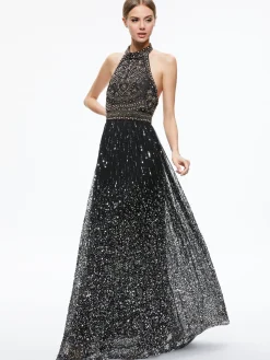 JAEL EMBELLISHED HALTER NECK MAXI GOWN