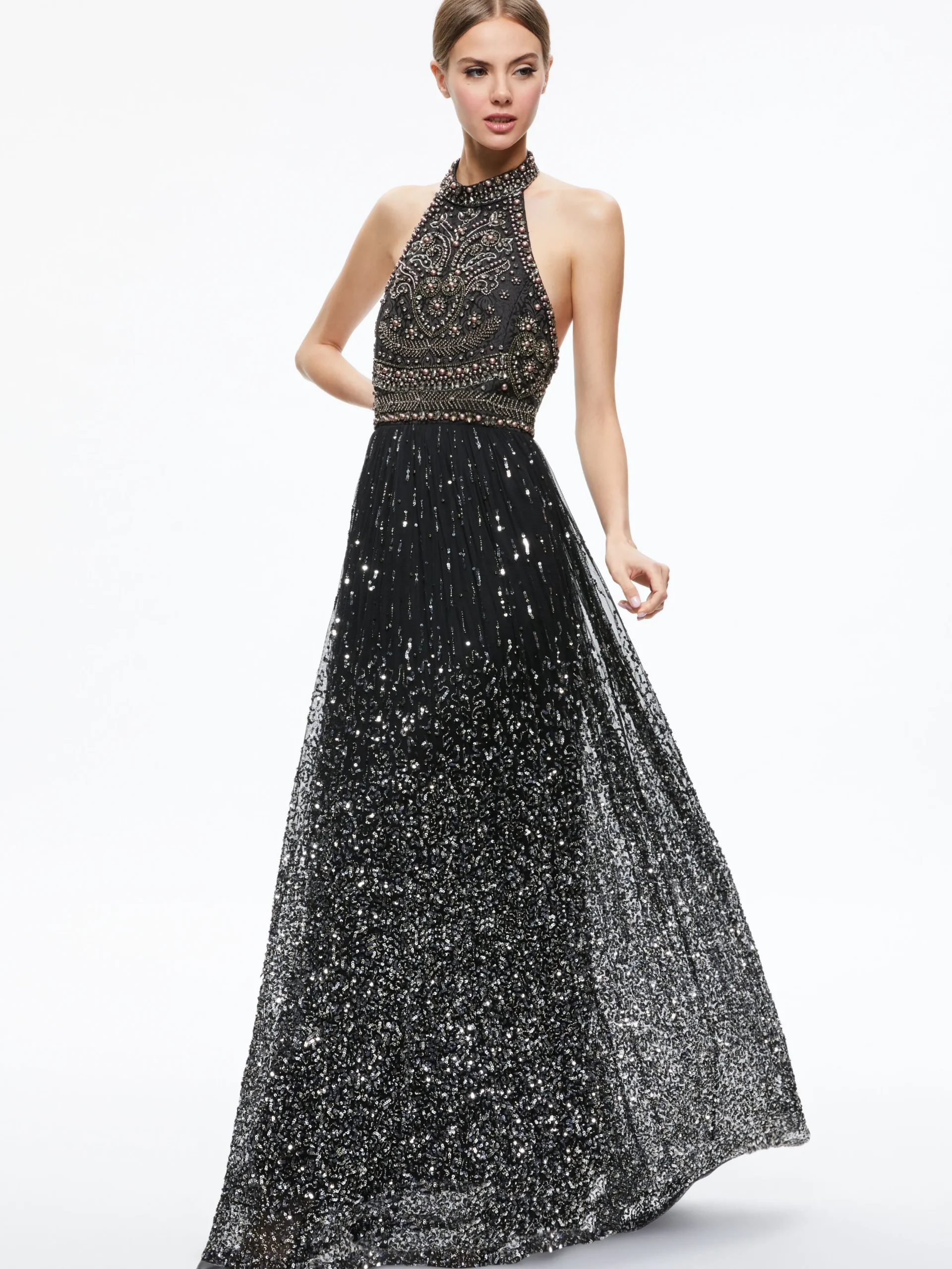 JAEL EMBELLISHED HALTER NECK MAXI GOWN