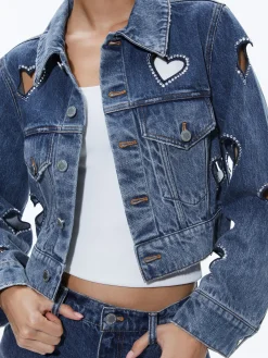 JEFF HEART EMBELLISHED CROPPED DENIM JACKET