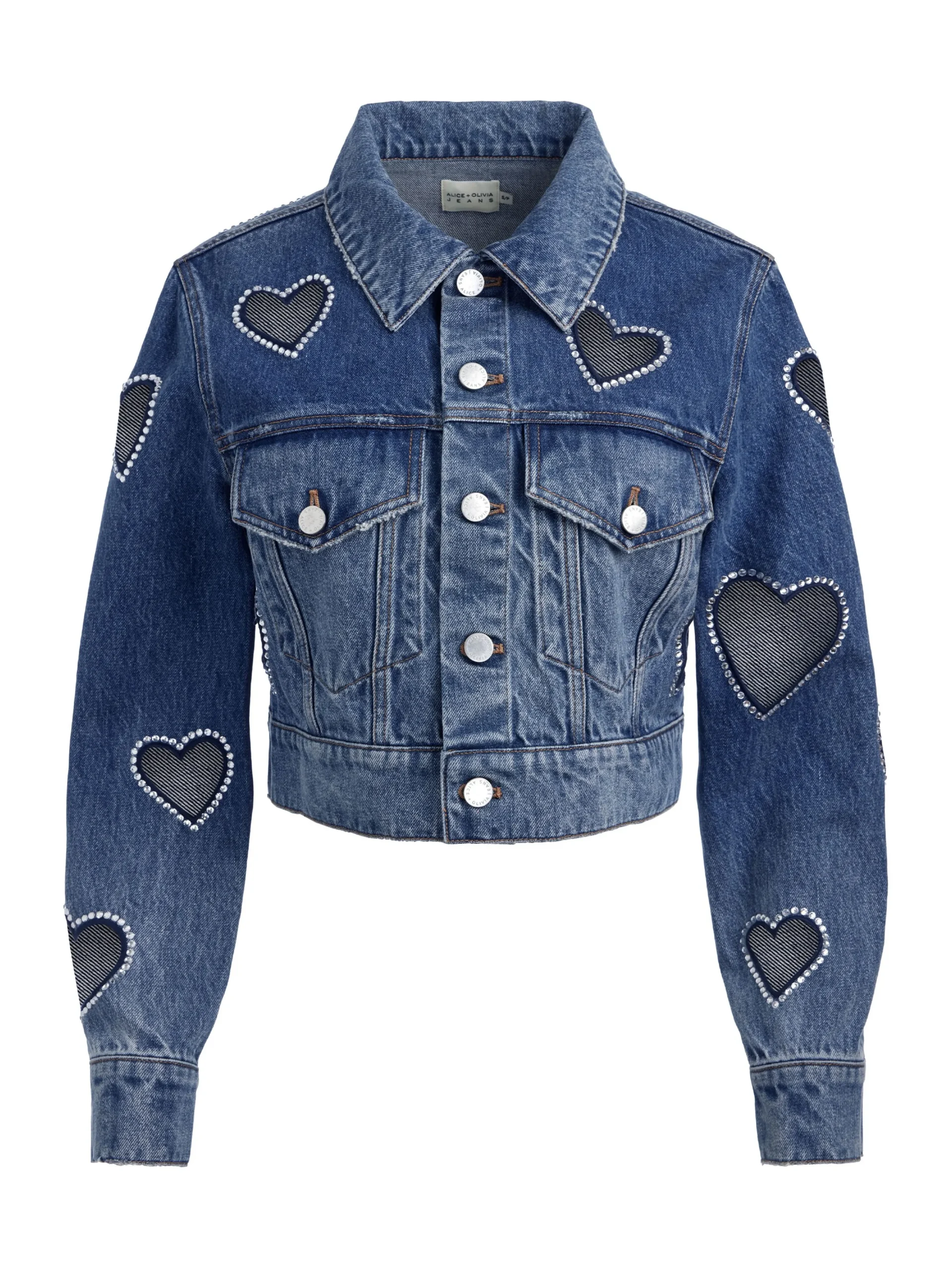 JEFF HEART EMBELLISHED CROPPED DENIM JACKET