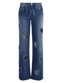 JEFF HEART EMBELLISHED CROPPED DENIM JACKET + KARRIE EMBELLISHED HEART JEAN