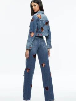 JEFF HEART EMBROIDERED CROPPED DENIM JACKET