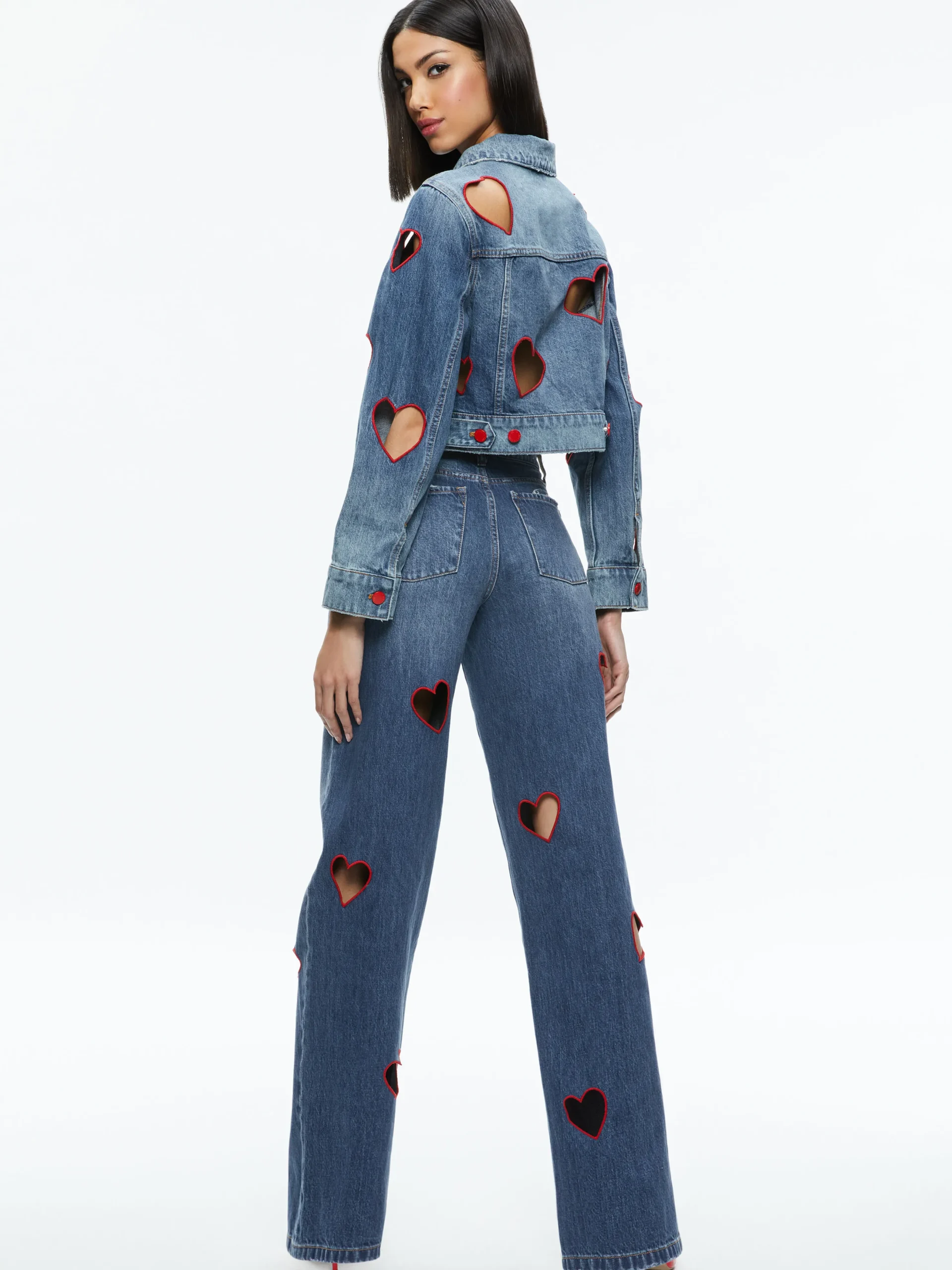 JEFF HEART EMBROIDERED CROPPED DENIM JACKET