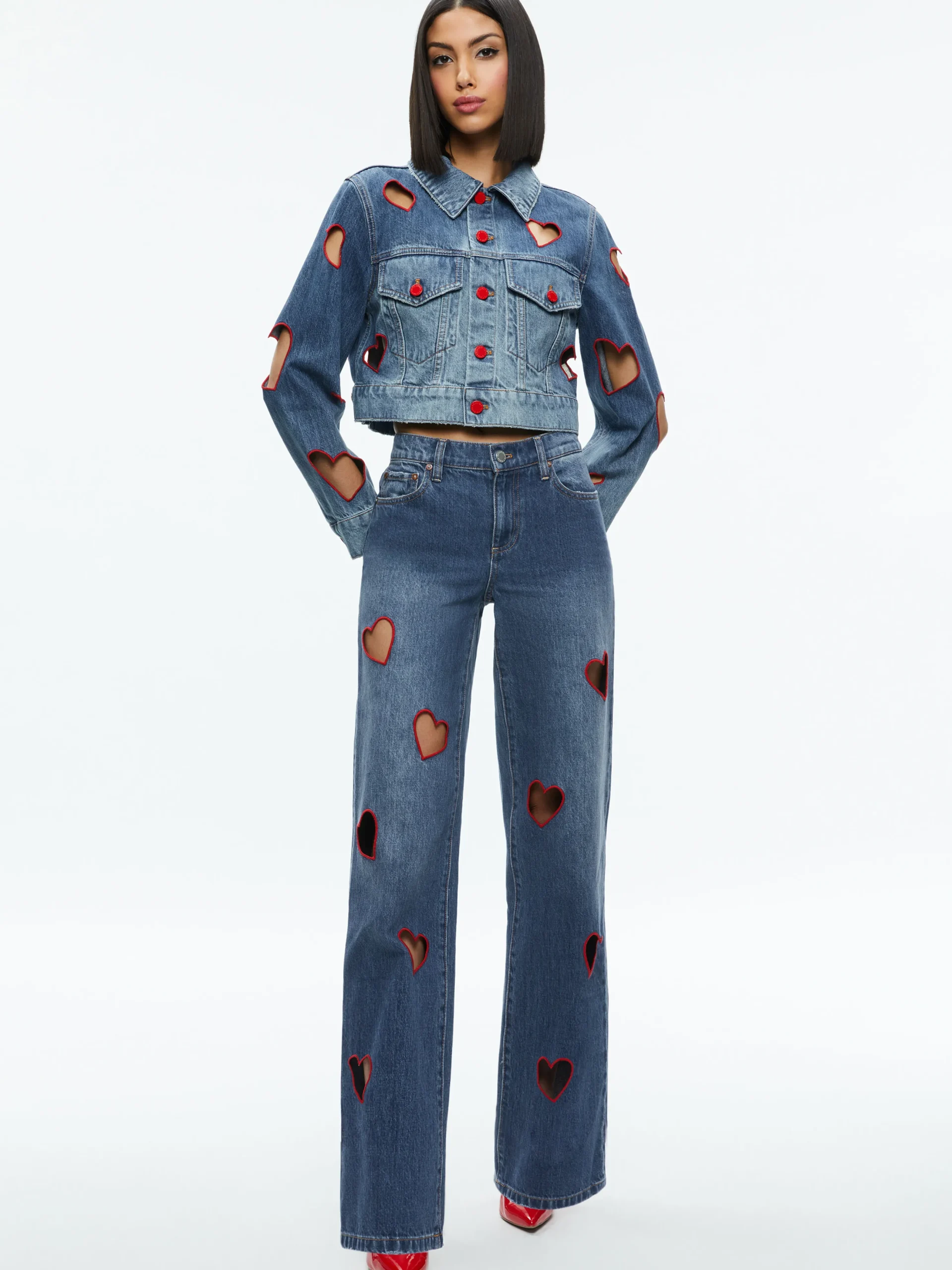 JEFF HEART EMBROIDERED CROPPED DENIM JACKET