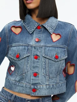 JEFF HEART EMBROIDERED CROPPED DENIM JACKET