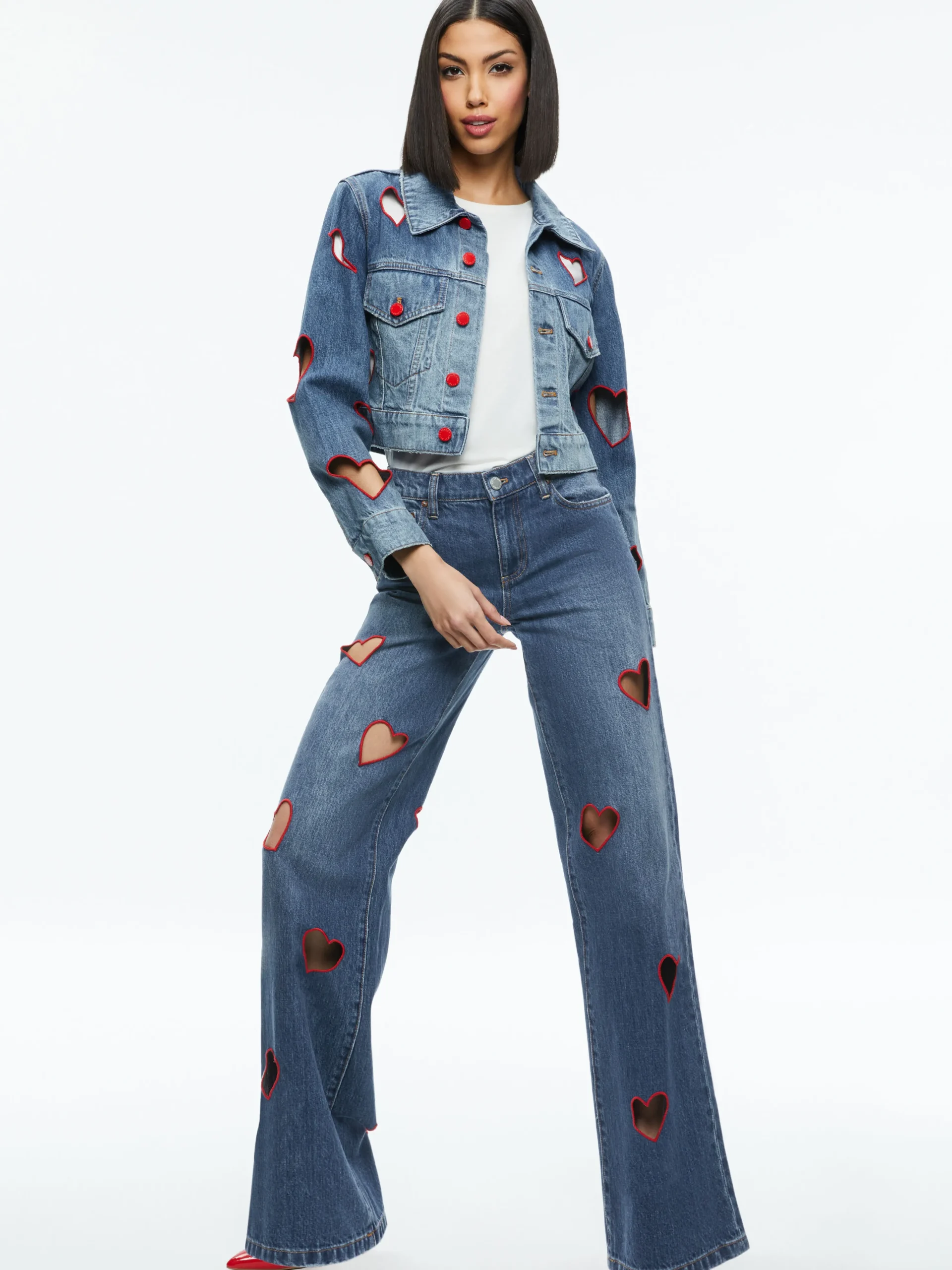 JEFF HEART EMBROIDERED CROPPED DENIM JACKET