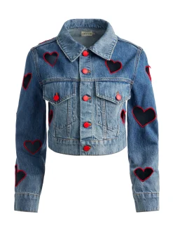 JEFF HEART EMBROIDERED CROPPED DENIM JACKET