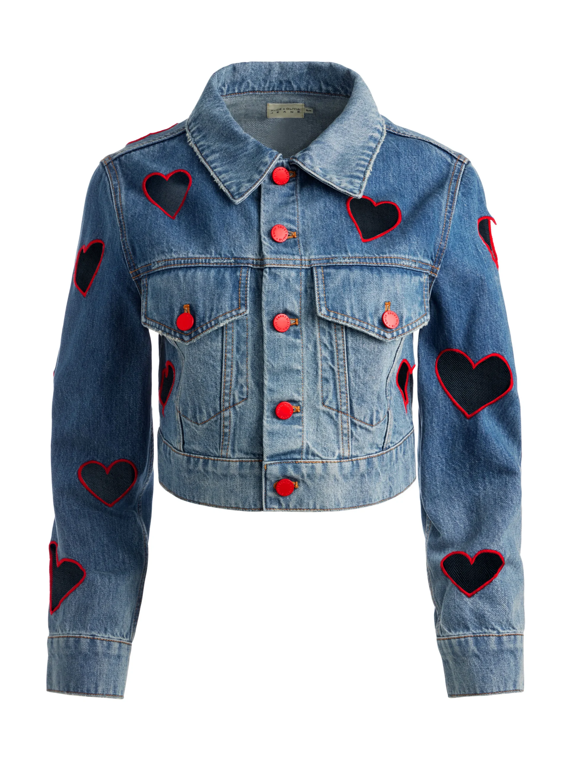 JEFF HEART EMBROIDERED CROPPED DENIM JACKET
