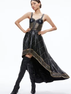 JERLENE STUDDED VEGAN LEATHER CORSET GOWN