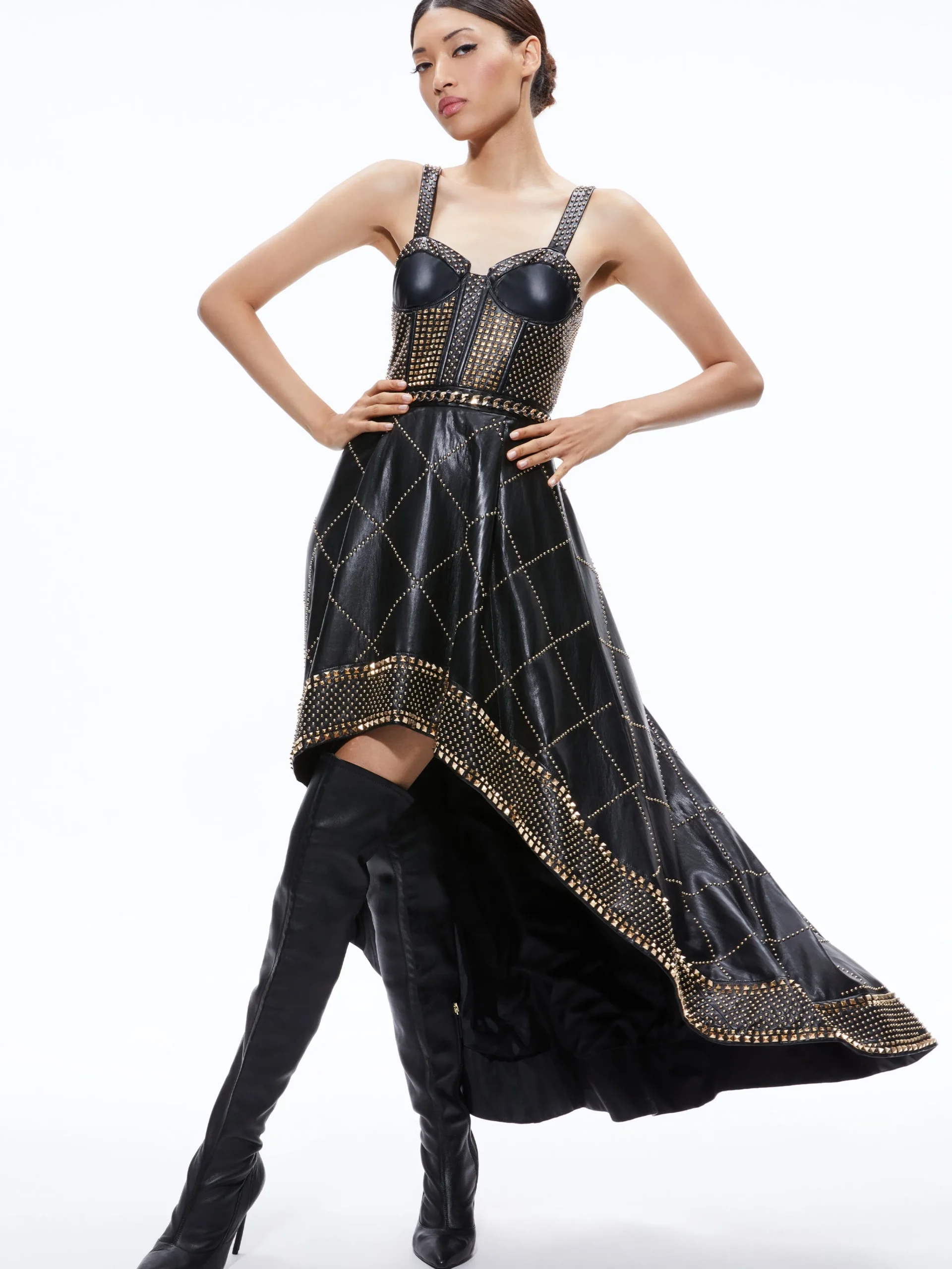 JERLENE STUDDED VEGAN LEATHER CORSET GOWN