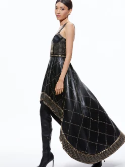 JERLENE STUDDED VEGAN LEATHER CORSET GOWN