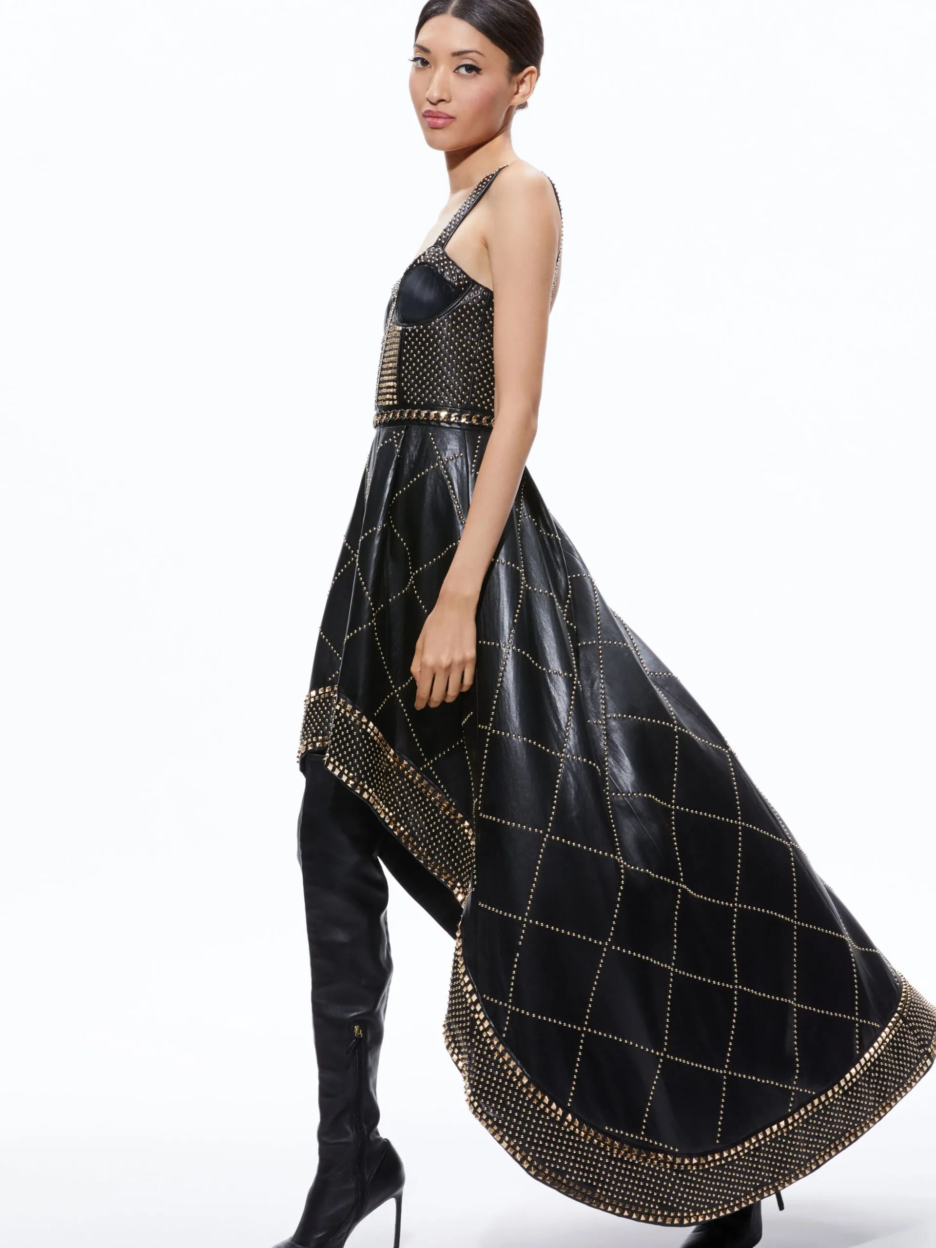 JERLENE STUDDED VEGAN LEATHER CORSET GOWN